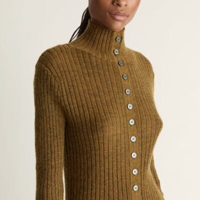 Lee Mathews Mila Turtleneck Cardigan — Tobacco - Image 2