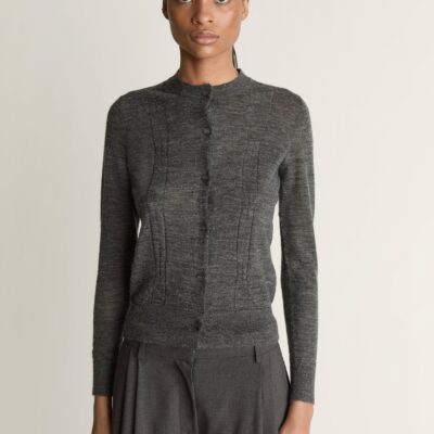Lee Mathews Mila Cable Knit Cardigan — Charcoal - Image 2