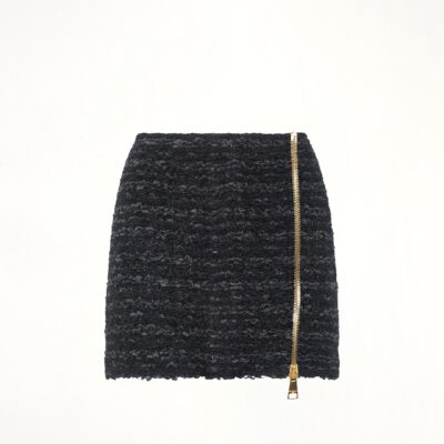 MARAIS Zipped Knit Tweed Skirt in Black - Image 2