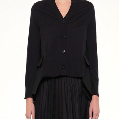 MARAIS Wool Suiting x Cotton Knit Cardigan in Black - Image 1