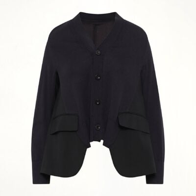 MARAIS Wool Suiting x Cotton Knit Cardigan in Black - Image 2