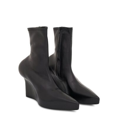 MARAIS Wedge Ankle Boot in Stretch Leather in Black - Image 2