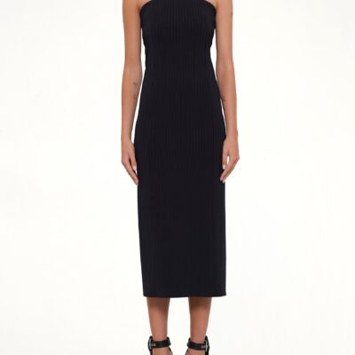 MARAIS Viscose Rib Long Dress in Navy — BLUE - Image 2