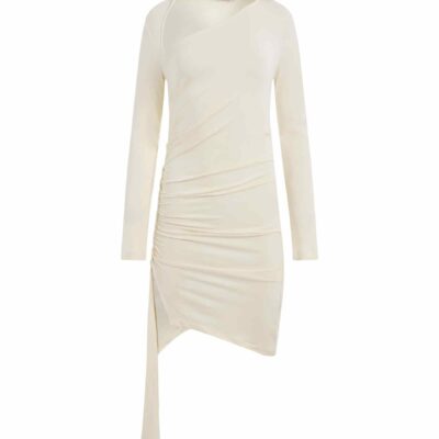 MARAIS Viscose Crepe Draped Mini Dress in White - Image 1