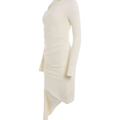 MARAIS Viscose Crepe Draped Mini Dress in White - Image 2