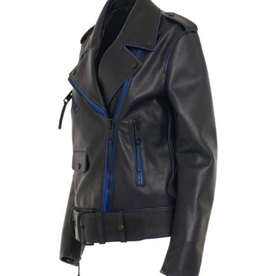 MARAIS Vintage Oversize Leather Biker Jacket — BLUE - Image 2