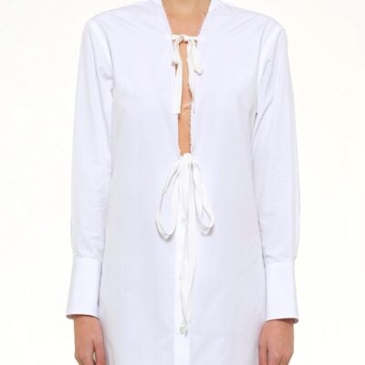 MARAIS V Neck Midi Dress in White - Image 1