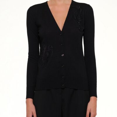 MARAIS V Neck Cardigan in Black - Image 1