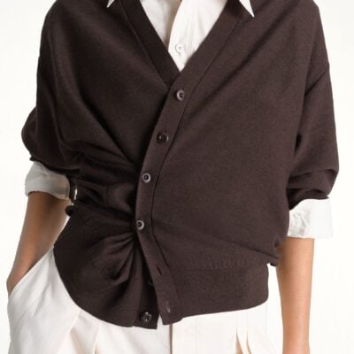 MARAIS Twisted Cardigan in Dark Cacao — BROWN - Image 1
