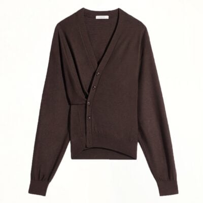 MARAIS Twisted Cardigan in Dark Cacao — BROWN - Image 2