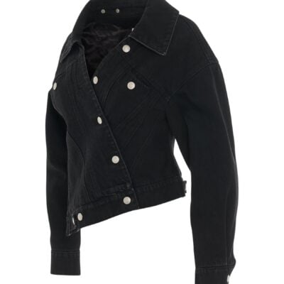 MARAIS Twisted Asymmetric Denim Jacket in Black - Image 2
