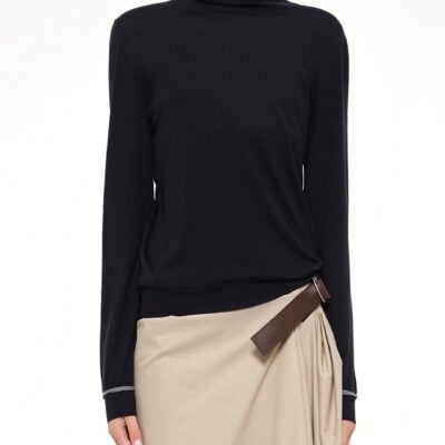MARAIS Turtleneck Sweater in Navy/Grey - Image 1