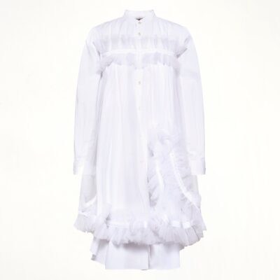 MARAIS Tulle Shirt Dress in White - Image 2