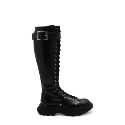 MARAIS Tread Knee High Lace Up Boots in Black - Image 1
