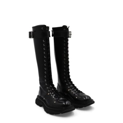 MARAIS Tread Knee High Lace Up Boots in Black - Image 2