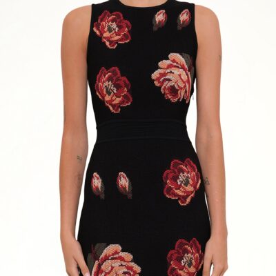 MARAIS Tapesty Jacquard Mini Dress in Black/Red - Image 1