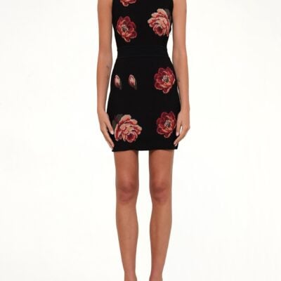 MARAIS Tapesty Jacquard Mini Dress in Black/Red - Image 2
