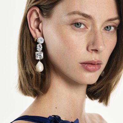 Manning Cartell Diamante Pearl Large Earrings — GOLD - Image 2