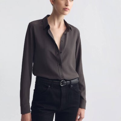 Nili Lotan SIMONE SILK SHIRT — CHOCOLATE BROWN - Image 2