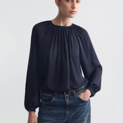 Nili Lotan SAINT TROPEZ SILK BLOUSE — MIDNIGHT - Image 2