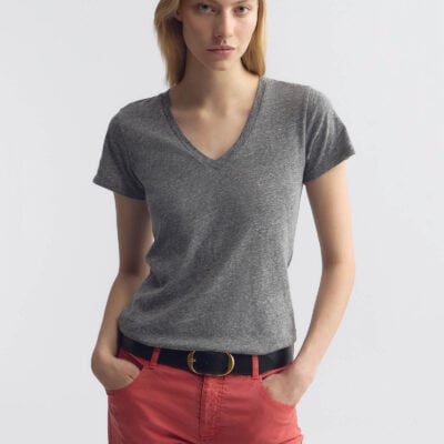 Nili Lotan CAROL VNECK TEE SHIRT — HEATHER GREY - Image 2