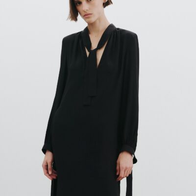 Nili Lotan VADA TIE NECK SILK DRESS — BLACK - Image 2