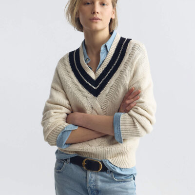Nili Lotan SUNEEL SWEATER — ECRU/DARK NAVY - Image 2