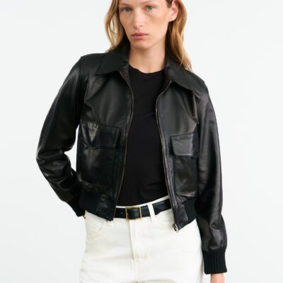 Nili Lotan REDLEY LEATHER BOMBER JACKET — BLACK - Image 2