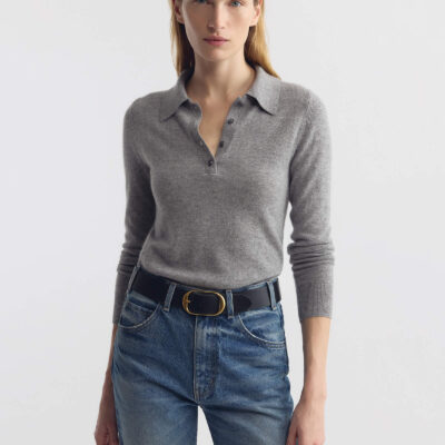 Nili Lotan PRESCOTT SWEATER CASHMERE POLO — HEATHER GREY - Image 2