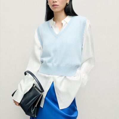 Silk Laundry Wool V-Neck Sweater Vest Cornflower - Image 2