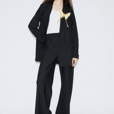 Silk Laundry Wool Silk Wide Legged Bias Cut Pants Black - Image 2