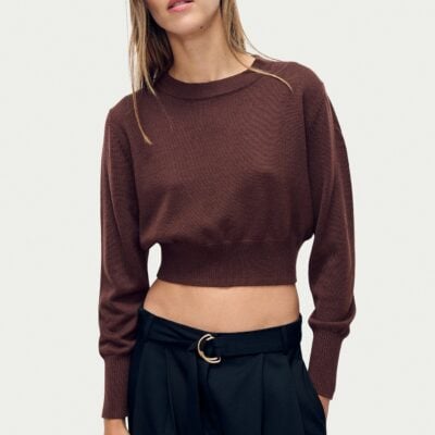 Silk Laundry Wool Cropped Crewneck Root - Image 2
