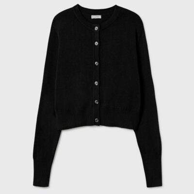 Silk Laundry Wool Cropped Cardigan Black - Image 1