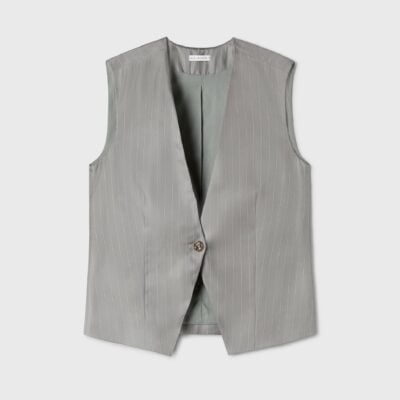 Silk Laundry Twill Slouch Vest Moon Pinstripe - Image 1