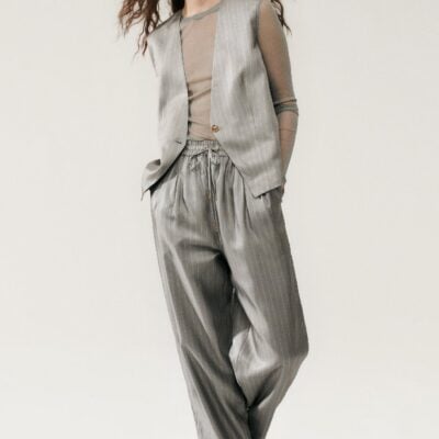Silk Laundry Twill Slouch Vest Moon Pinstripe - Image 2