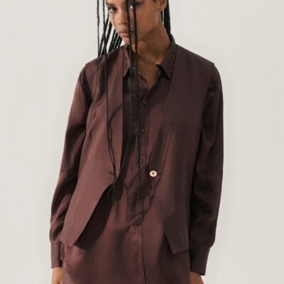 Silk Laundry Twill Slouch Vest Cacao - Image 2
