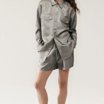 Silk Laundry Twill Slouch Shorts Moon Pinstripe - Image 2