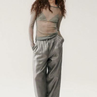 Silk Laundry Twill Slouch Pants Moon Pinstripe - Image 2