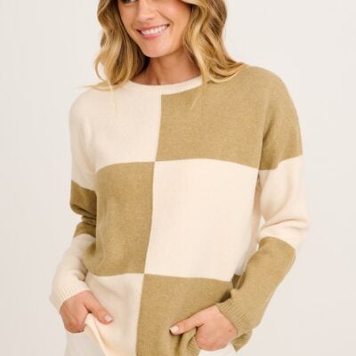 St Frock Zipporah Knit in Khaki and Beige Colour Block Cotton Blend — S - Image 1