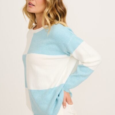 St Frock Zipporah Knit in Blue and White Colour Block Cotton Blend — S - Image 2