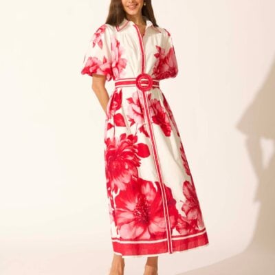 St Frock Zaraya Maxi Shirt Dress in Pink Floral Border Print Cotton — 8 - Image 1