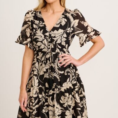 St Frock Zaelle Midi Dress in Black with Cream Floral — 8 - Image 2