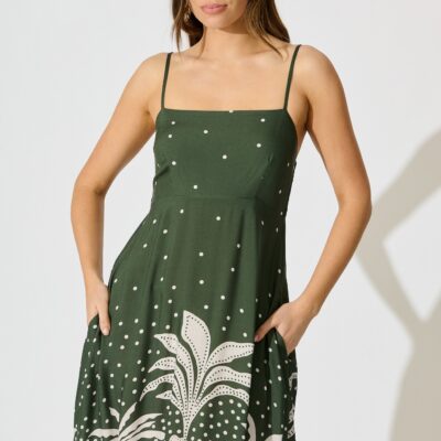 St Frock Yetta Maxi Sundress in Emerald with White Palm Print — 8 - Image 2