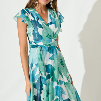 St Frock Wynter Maxi Dress In Green And Blue Floral Chiffon — 8 - Image 2