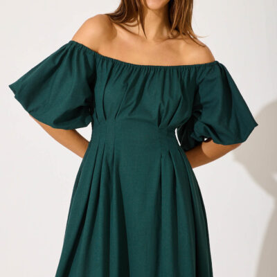 St Frock Wintour Midi Dress In Emerald Linen Blend — 8 - Image 2