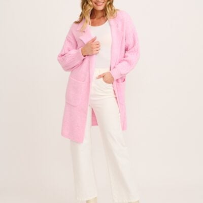 St Frock Winter Sun Knit Cardigan in Pink Wool Blend - Image 1