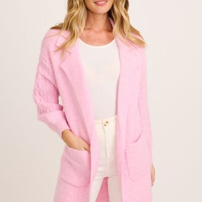 St Frock Winter Sun Knit Cardigan in Pink Wool Blend - Image 2