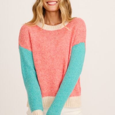 St Frock Winter Blush Knit in Pink with Blue Colourblock Wool Blend — S/M - Image 1
