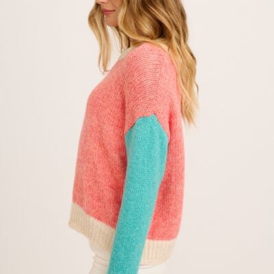 St Frock Winter Blush Knit in Pink with Blue Colourblock Wool Blend — S/M - Image 2