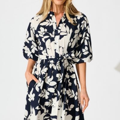 St Frock Willow Sky Midi Dress in Navy Floral Cotton Poplin — 8 - Image 2
